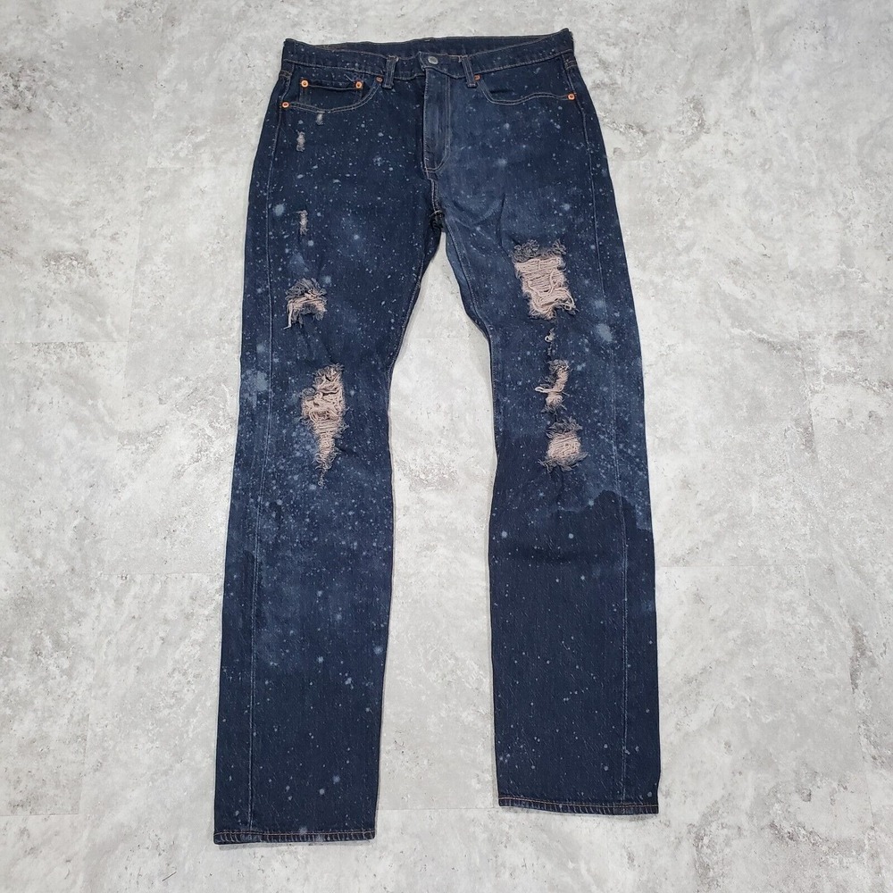 Levis Galaxy Splatter Jeans Mens 34x34 Taper Fit Distressed Jeans Dark Wash‎